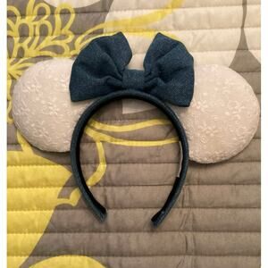 NWOT Handmade White Lace Ears and Blue Denim Bow Minnie Mouse Ears Headband
